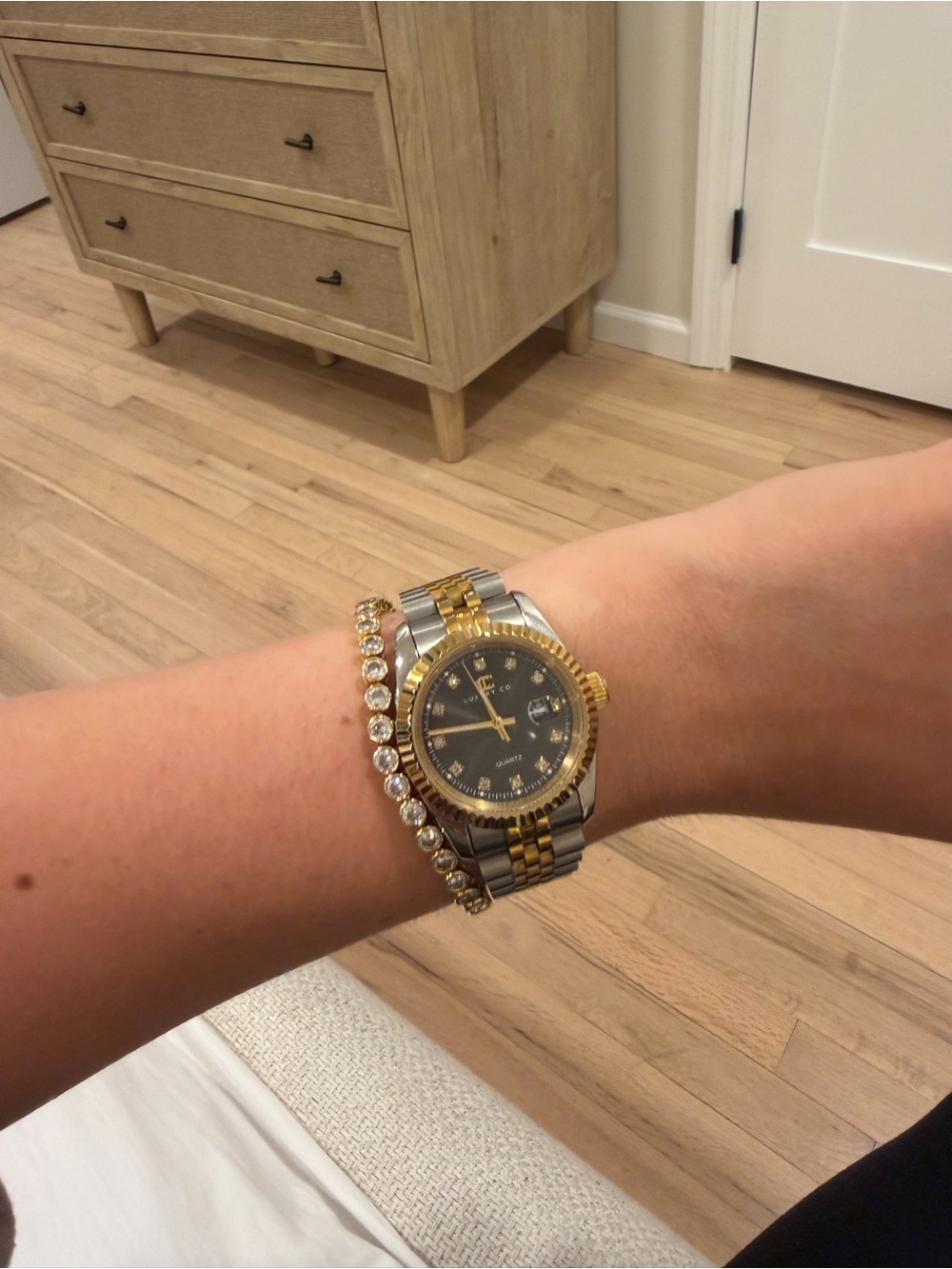 Women’s Two-Tone Gold & Silver Watch with Black Dial